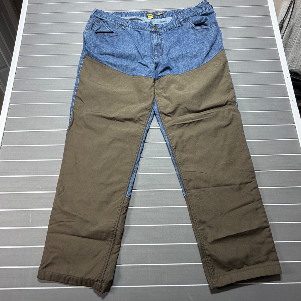 Cabelas Mens Upland Hunting Jeans 46x34 Blue Denim Brown Canvas Brush Pants